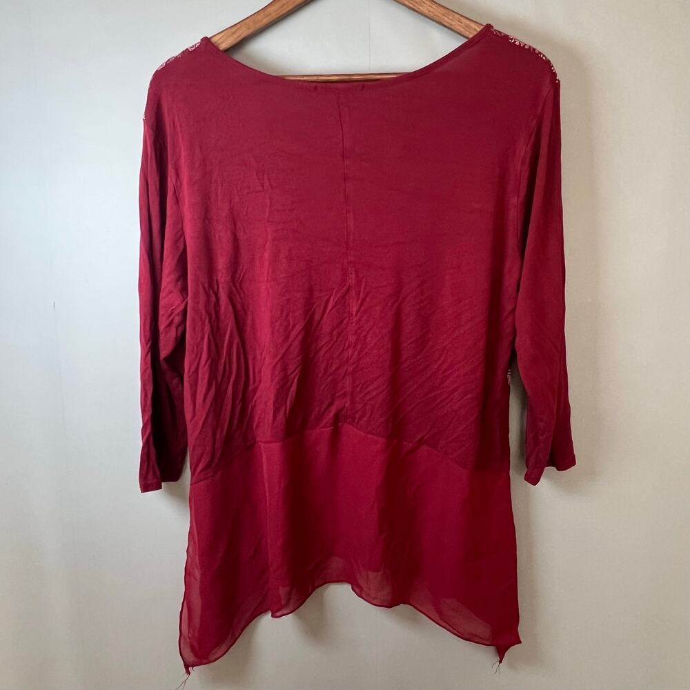 Rebecca Malone Womens Lg Burgundy Tunic Top 3/4 Sleeve Boho Top Boho Romantic - Picture 6 of 8